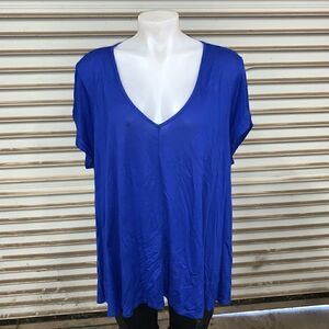 Decree blue plus size V neck short sleeve top